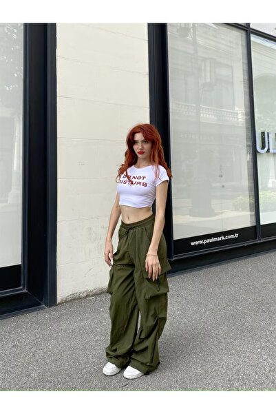 Toum Yeşil Tactical Paraşüt Kumaş Kargo Cepli Oversize Unisex Pantolon
