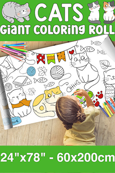 Little One ورق تلوين بحجم كبير للقطط - بكرة تلوين لأطفال المزرعة - لفة ورق رس...