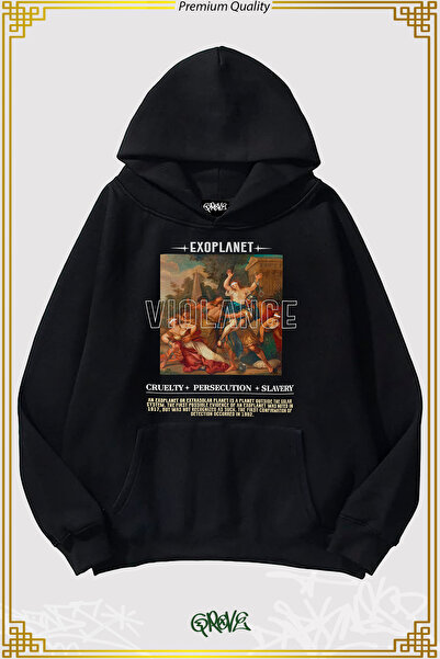 Grove Fashion سويت شيرت بقلنسوة كبير الحجم من عصر النهضة Exoplanet بثلاثة خيوط