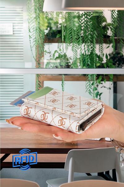Adelina Bags Otomatik Mekanizmalı Kutulu Kartlık Cüzdan Alüminyum Mekanizmalı Anti RFID Özellikli