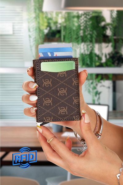 Adelina Bags Портфейл с държач за карти в кутия с автоматичен механизъм, алуминиев механизъм, функция против RFID