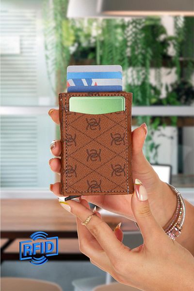 Adelina Bags Портфейл с държач за карти в кутия с автоматичен механизъм, алуминиев механизъм, функция против RFID