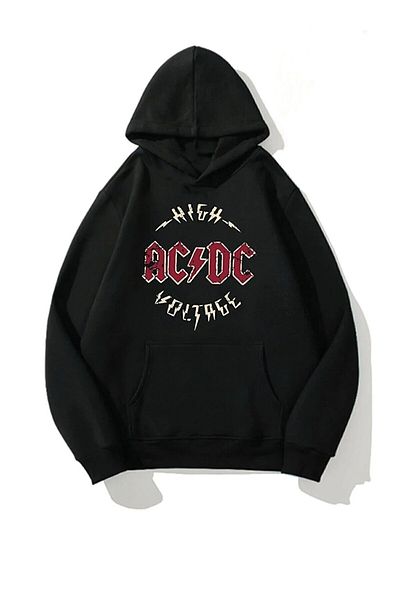 motorsport ACDC Printed Hooded Cotton Thick Hoodie Sweatshirt with Wool Inside