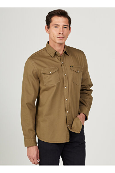Lee Regular Fit Yağ Yeşili Erkek Gömlek L232380308 Uzun Kollu Gömlek