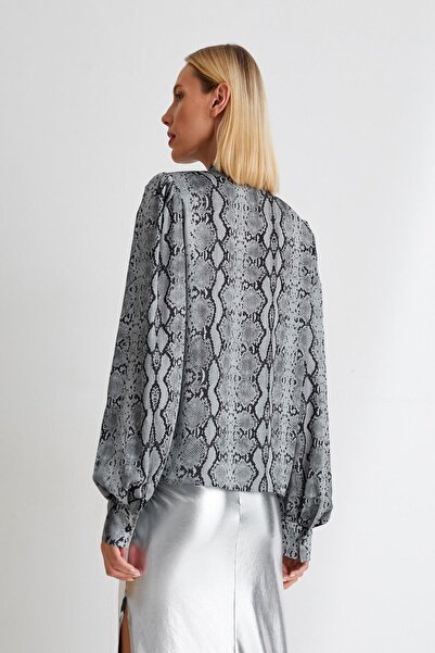 Koton Grau gemusterte Damenbluse