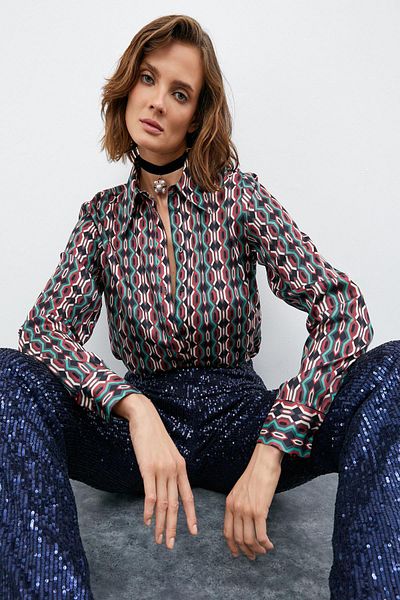 Koton Women's Green Patterned Shirt