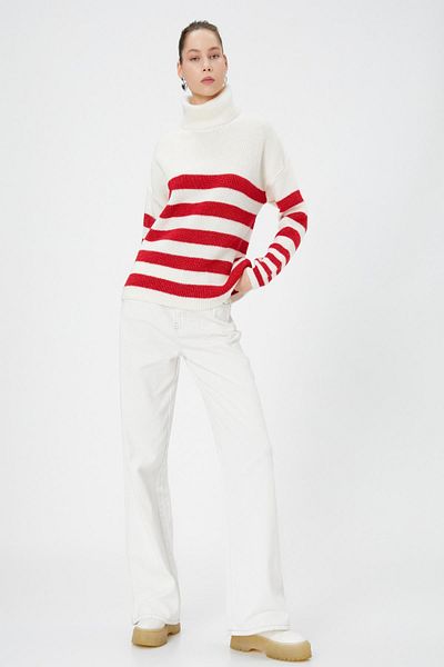Koton Women's Red Striped Sweater