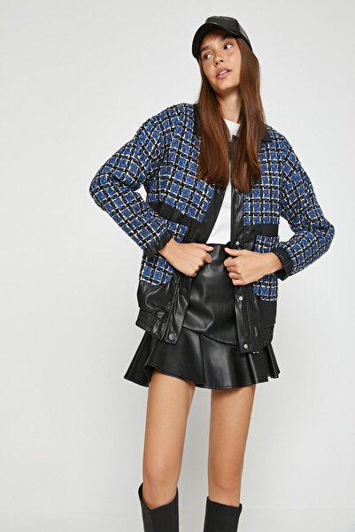 Koton Jachetă în carouri albastră pentru femei 3WAL20166IW