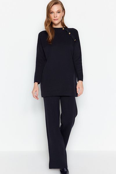 Trendyol Modest Súprava vrchného a spodného úpletu na gombíky tmavomodrej farby TCTAW24US00042