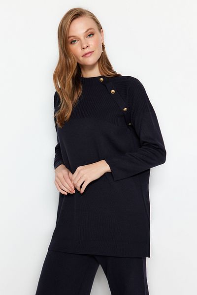 Trendyol Modest Темно-синій трикотажний топ і спідниця на ґудзиках TCTAW24US00042