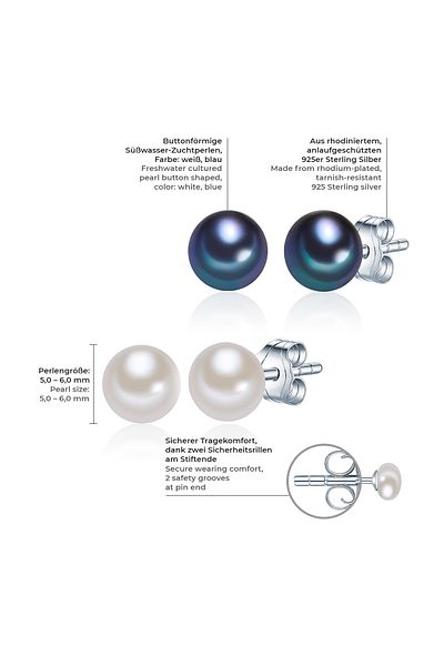 Valero Pearls Kristallen von Swarovski® 2'li Set Ohrstecker Sterling Silber Süßwasser-Zuchtperle weiß blau