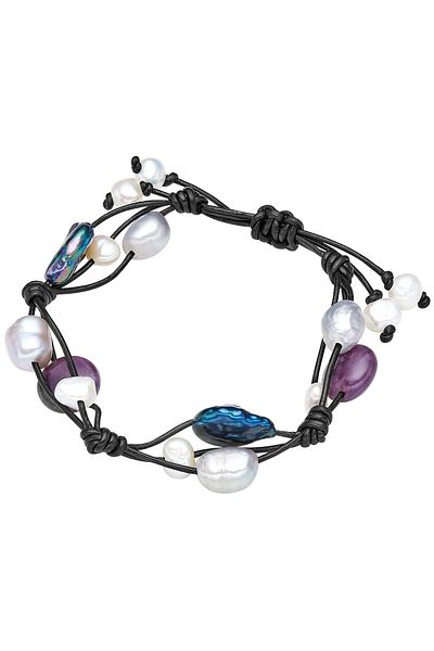 Valero Pearls Lederarmband Armband Echtleer schwarz Süßwasser-Zuchtperle