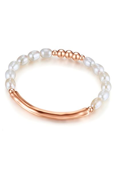Lulu & Jane Perlenarmband Armband roségold Süßwasser-Zuchtperle weiß