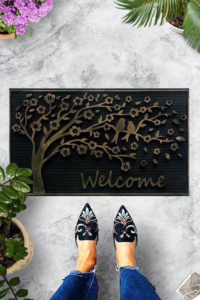 on the clouds Ψηφιακό τυπωμένο μοτίβο δέντρου Welcome Written Διακοσμητικό χαλάκι μπροστινής πόρτας