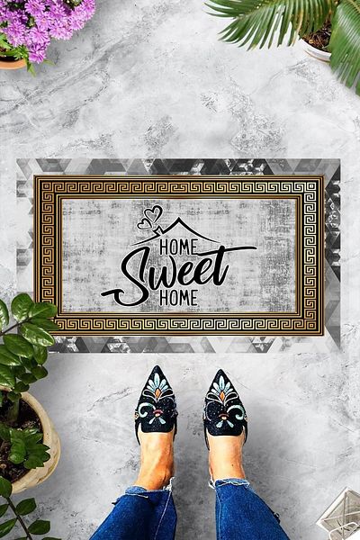 on the clouds سجادة باب أمامية مزخرفة مطبوعة رقميًا على شكل قلب من Home Sweet Home