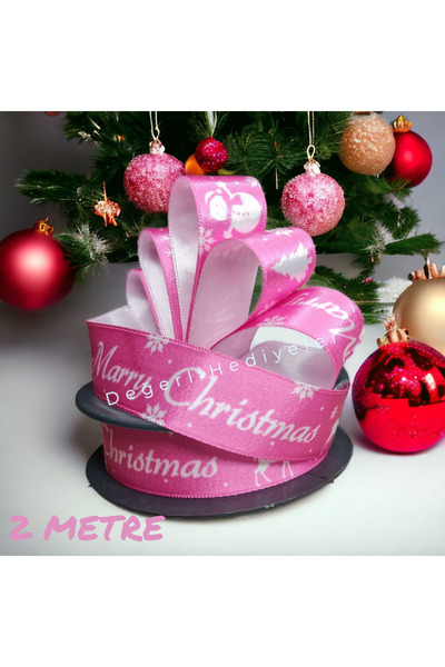GÜLSEMALİ 2 МЕТРИ Сатинова стрічка з принтом Maryy для новорічного декору, ст...