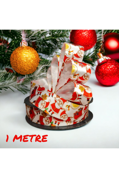 GÜLSEMALİ 1 МЕТР Сатинова стрічка з новорічним принтом Стрічка для прикрашанн...