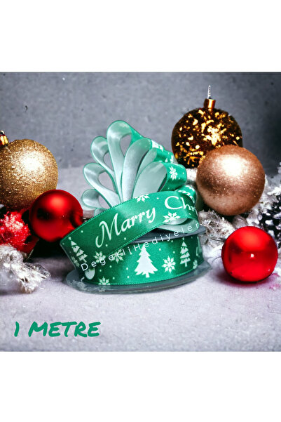 GÜLSEMALİ 1 МЕТР Сатинова стрічка з принтом Maryy для новорічного декору, стр...