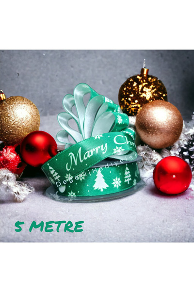 GÜLSEMALİ 5 МЕТРІВ Сатинова стрічка з принтом Maryy для новорічного декору, с...