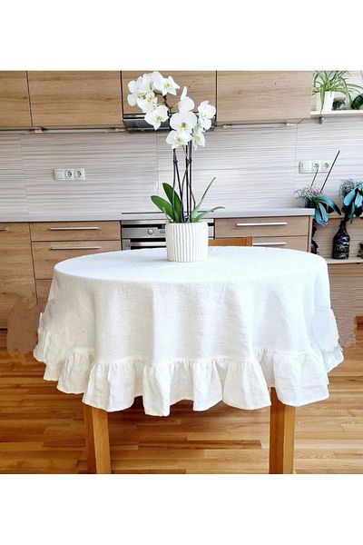 eyma home Față de masă rotundă din bumbac brut 100% in (140 cm) capinda