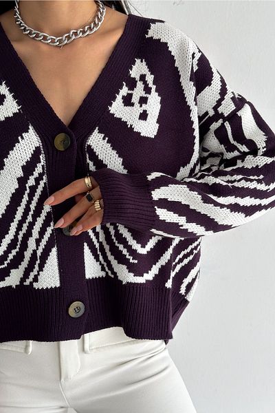 FEMELLE Cardigan tricotat cu nasturi cu decolteu în V mărime standard violet