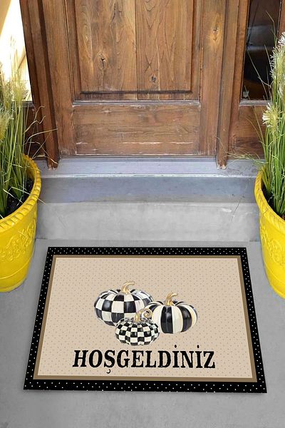 Pelangi Digital Printed Pumpkin Patterned Welcome Written Decorative Door Mat