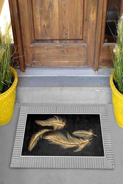Pelangi Digital Printed Gold Feather Pattern Decorative Door Mat