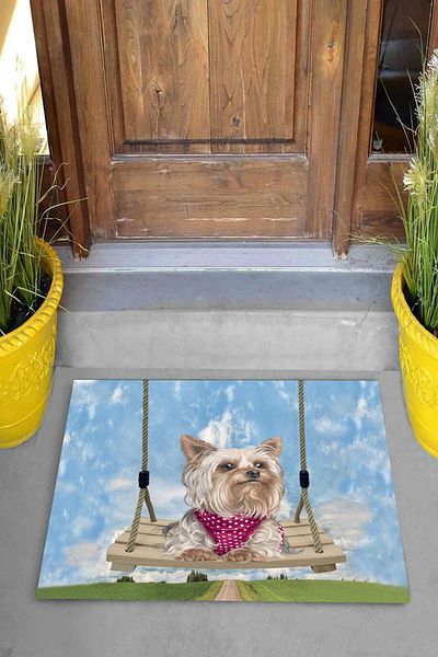 Pelangi Digital Printed Dog Swinging on the Swing Pattern Decorative Door Mat