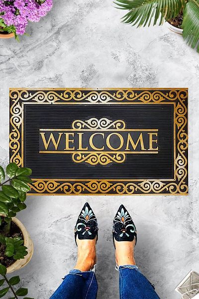 Pelangi Digital Printed Gold Welcome Written Decorative Door Mat
