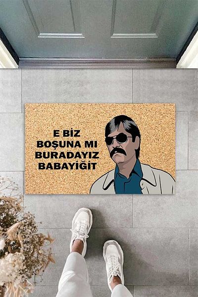 Pelangi Digital Printed E Are We Free Here Bababyiğit Written Machete Decorative Door Mat