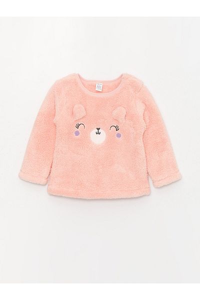 LC Waikiki Langarm-Pyjama-Set aus besticktem Plüsch mit Rundhalsausschnitt für Babys und Mädchen