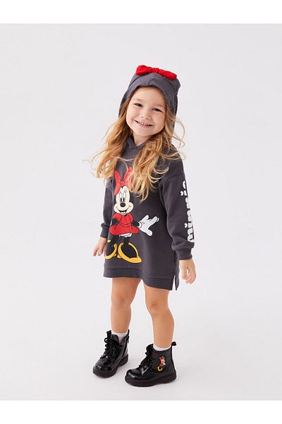 LC Waikiki Dívčí dívčí šaty s kapucí Minnie Mouse s dlouhým rukávem v kombinaci matka dcera