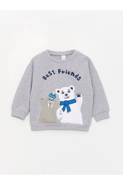 LC Waikiki Crew Neck Long Printed Baby Boy Sweatshirt and Trousers 2-Piece Set