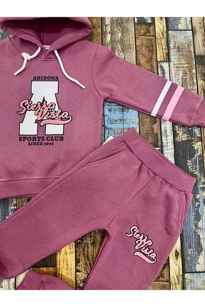 Esterella Girl's tracksuit set / 3 thread tiered girls tracksuit set / 3 thread hooded sweatshirt-trousers-trousers