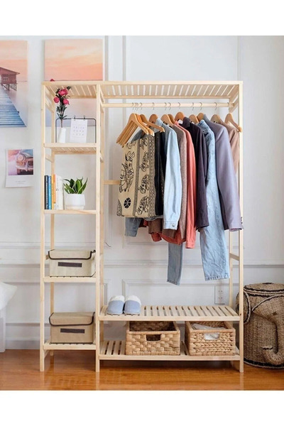 HFAY Design Ahşap Ahşap Ayaklı Askı Elbise Askısı Çok Amaçlı Dolap Gardırop 9...