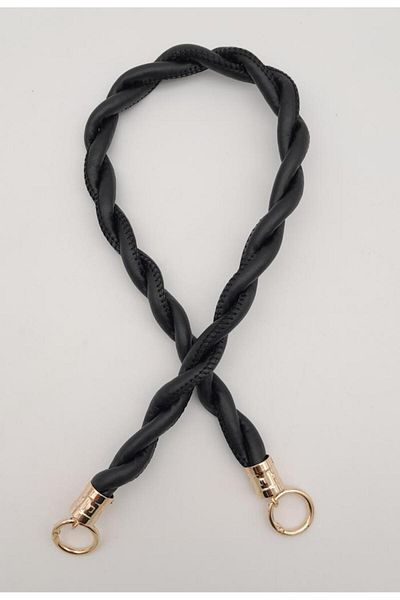 angel çanta aksesuar Angel Black Faux Leather 10mm Drawstring Bag - Accessory with Light Gold Metal