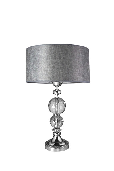 Lampada Crystall Balls Krom Kaplama Abajur - Hasır Gri Krom Şeritli