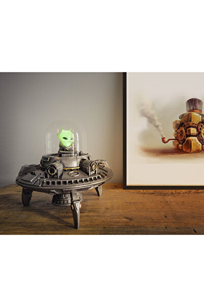 maketistan Veronese Steampunk Ufo ve Uzaylı Figürü - Led Işıklı, Bronz ve Ren...
