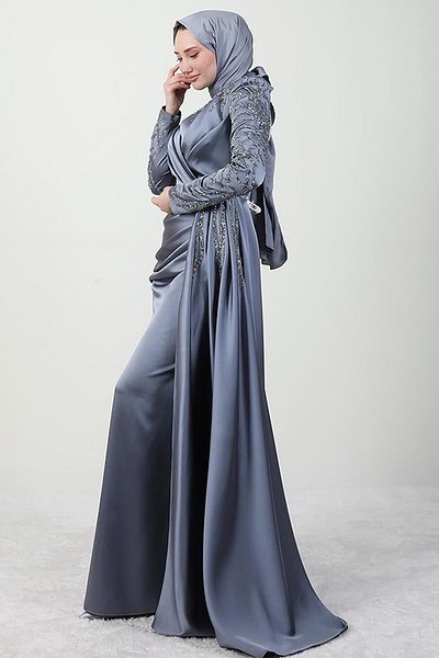 Giza Giyim Asian Hijab Evening Dress Gray