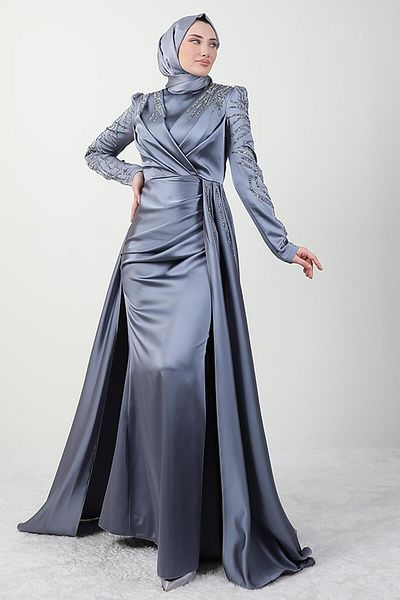 Giza Giyim Asian Hijab Evening Dress Gray