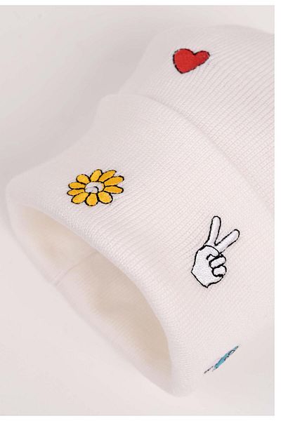 Toum Morera Boutique Full Embroidery Unisex White Beret
