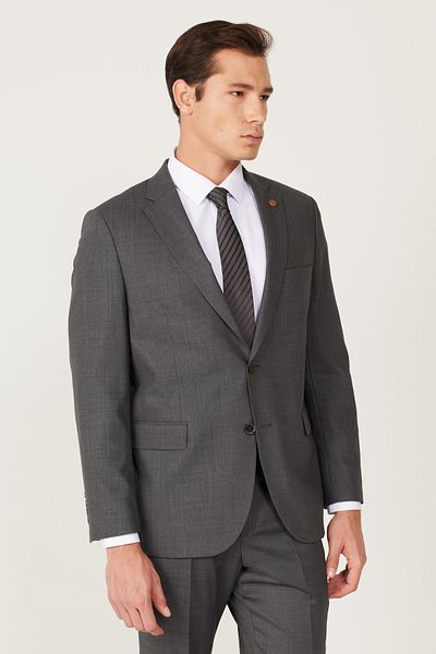 ALTINYILDIZ CLASSICS Ανδρικό κοστούμι ανθρακί-μαύρο Slim Fit Slim Fit Mono γιακά 100% μάλλινο κοστούμι με σχέδιο