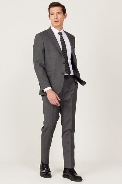 ALTINYILDIZ CLASSICS Ανδρικό κοστούμι ανθρακί-μαύρο Slim Fit Slim Fit Mono γιακά 100% μάλλινο κοστούμι με σχέδιο