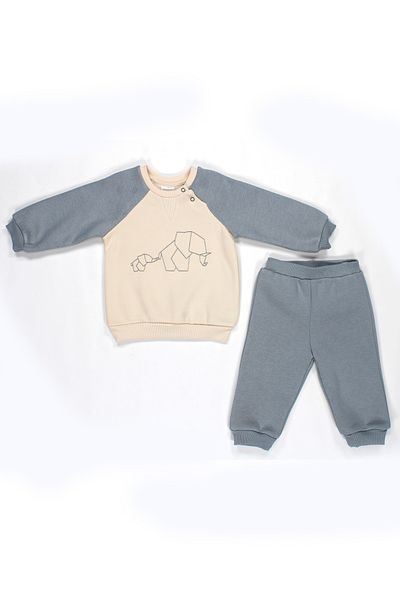 Kidaxi 3 Thread Double Baby Set with Embroidery Elephant Detail