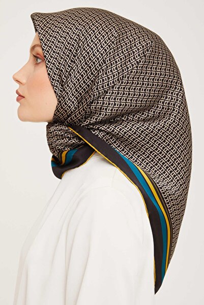 Armine Taş Renk Harf Desenli Tivil Ipek Eşarp 9026-57