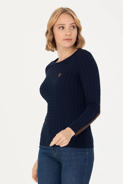 U.S. Polo Assn. Pulover de bază pentru damă, albastru bleumarin, cu decolteu, BUTİKHOME