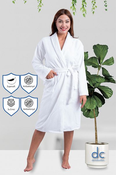 denizlicotton Supersoft Velvet Water Absorbent, Αντιβακτηριδιακό Λευκό Γυναικείο Μπουρνούζι