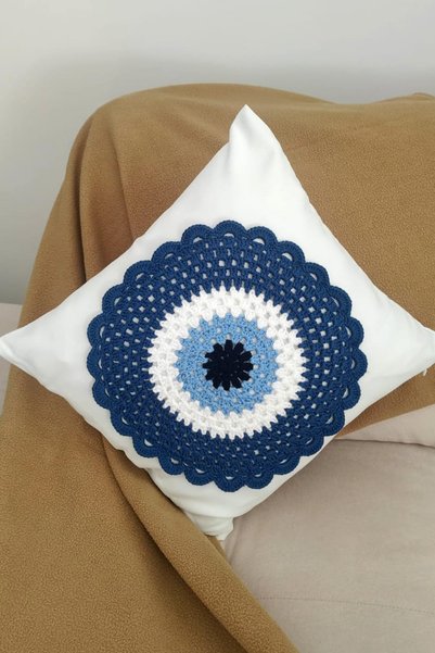nftart.design Evil Eye Bead Themed Handmade Decorative Throw Pillow & Throw P...