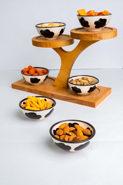 Gezdikçe Bilelim 6 Pieces Ceramic Snack Bowl, Sauce Bowl, Jam Bowl, Breakfast Serving Bowl - 8 cm Diameter Cow Pattern