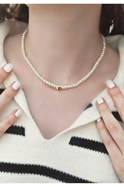 MARCİELO Accessories Heart Pearl Necklace
